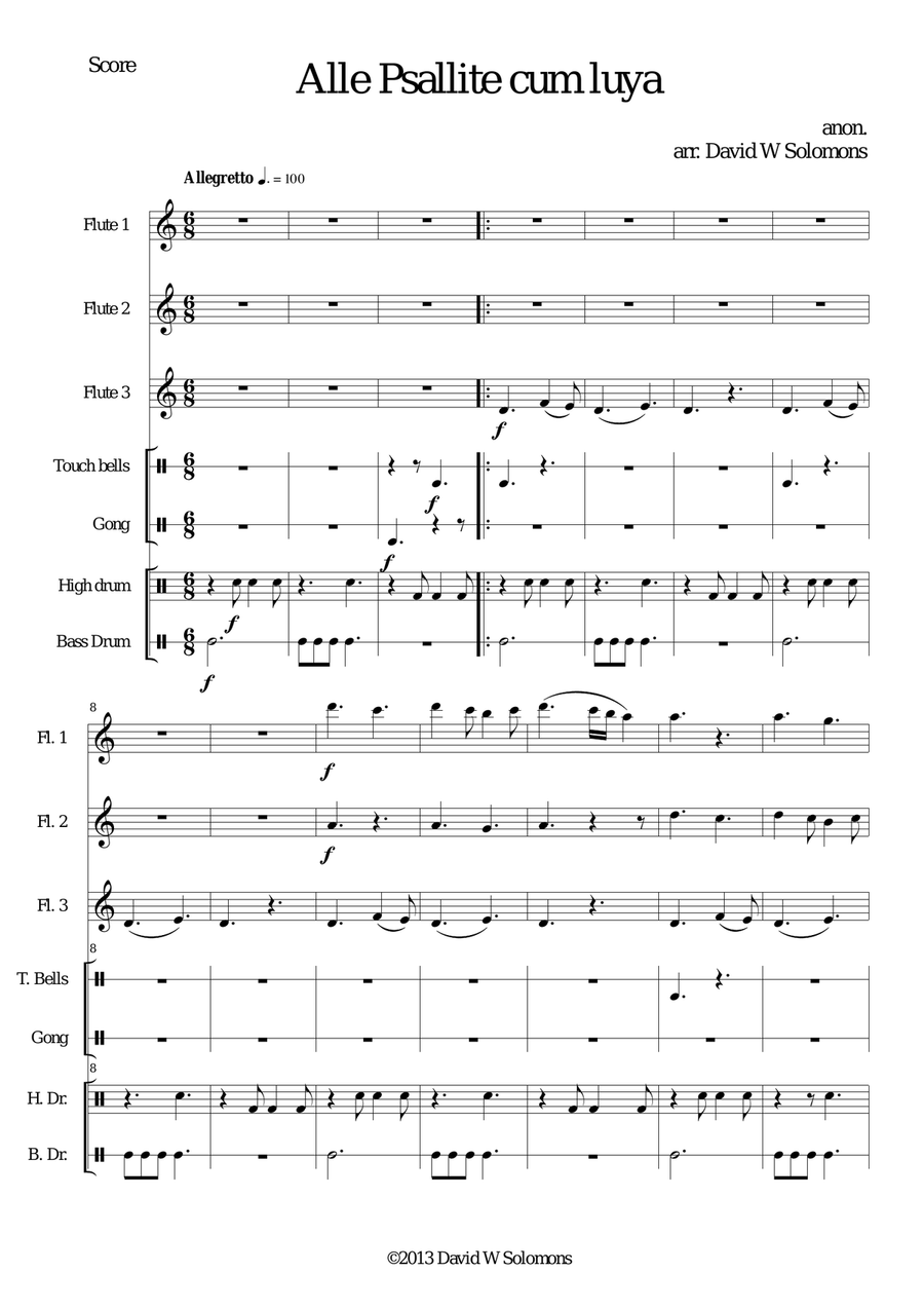 Alle psallite cum luya for flute trio and percussion Flute Trio scores gallery preview page 1