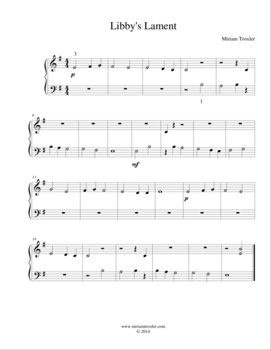 Libby's Lament Libby's Lament Easy Piano scores gallery preview page 1