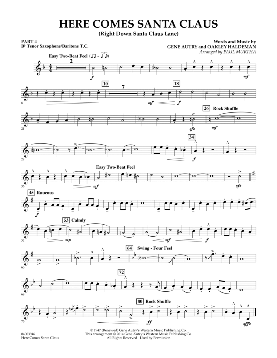 Here Comes Santa Claus (Right Down Santa Claus Lane) - Pt.4 - Bb Tenor Sax/Bar. T.C. Concert Band scores gallery preview page 1