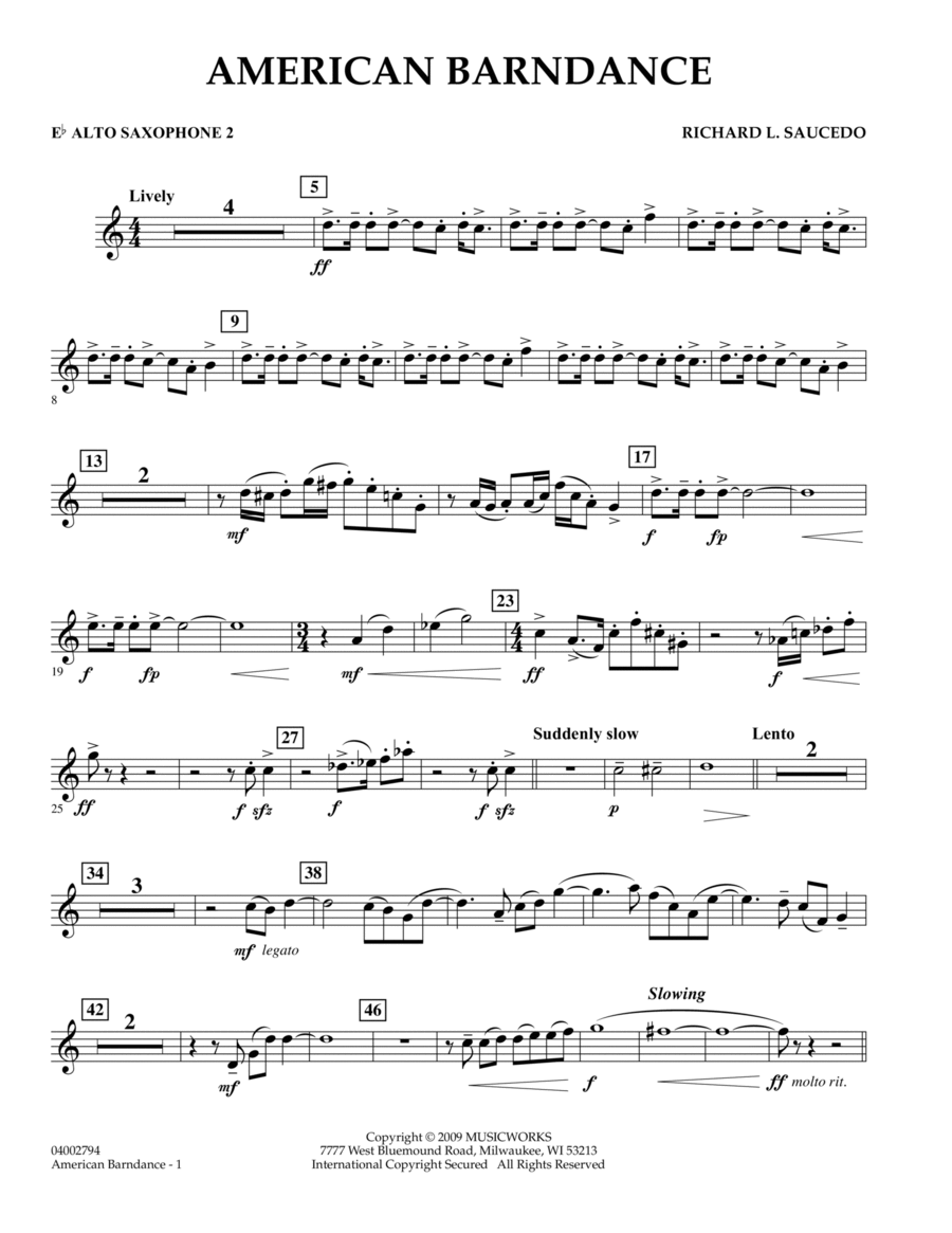 American Barndance - Eb Alto Saxophone 2 Concert Band scores gallery preview page 1