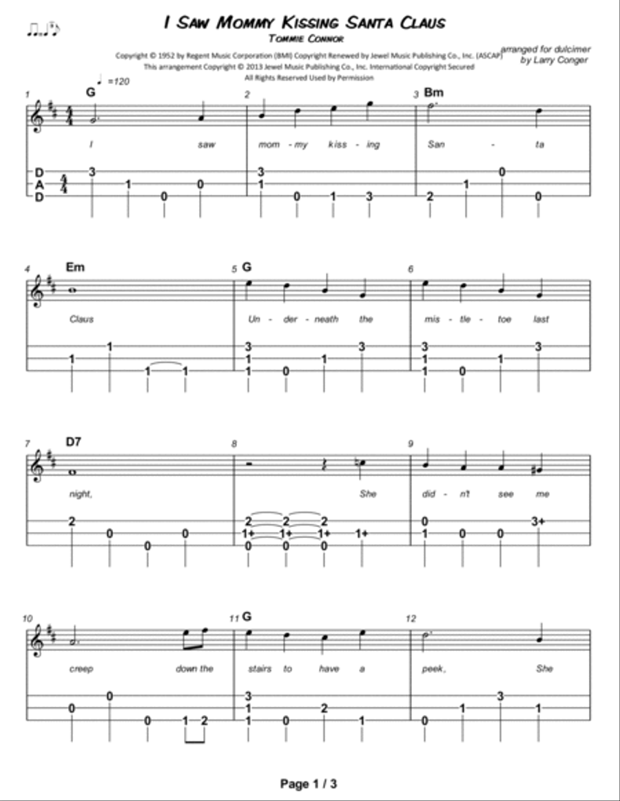 I Saw Mommy Kissing Santa Claus Dulcimer scores gallery preview page 2