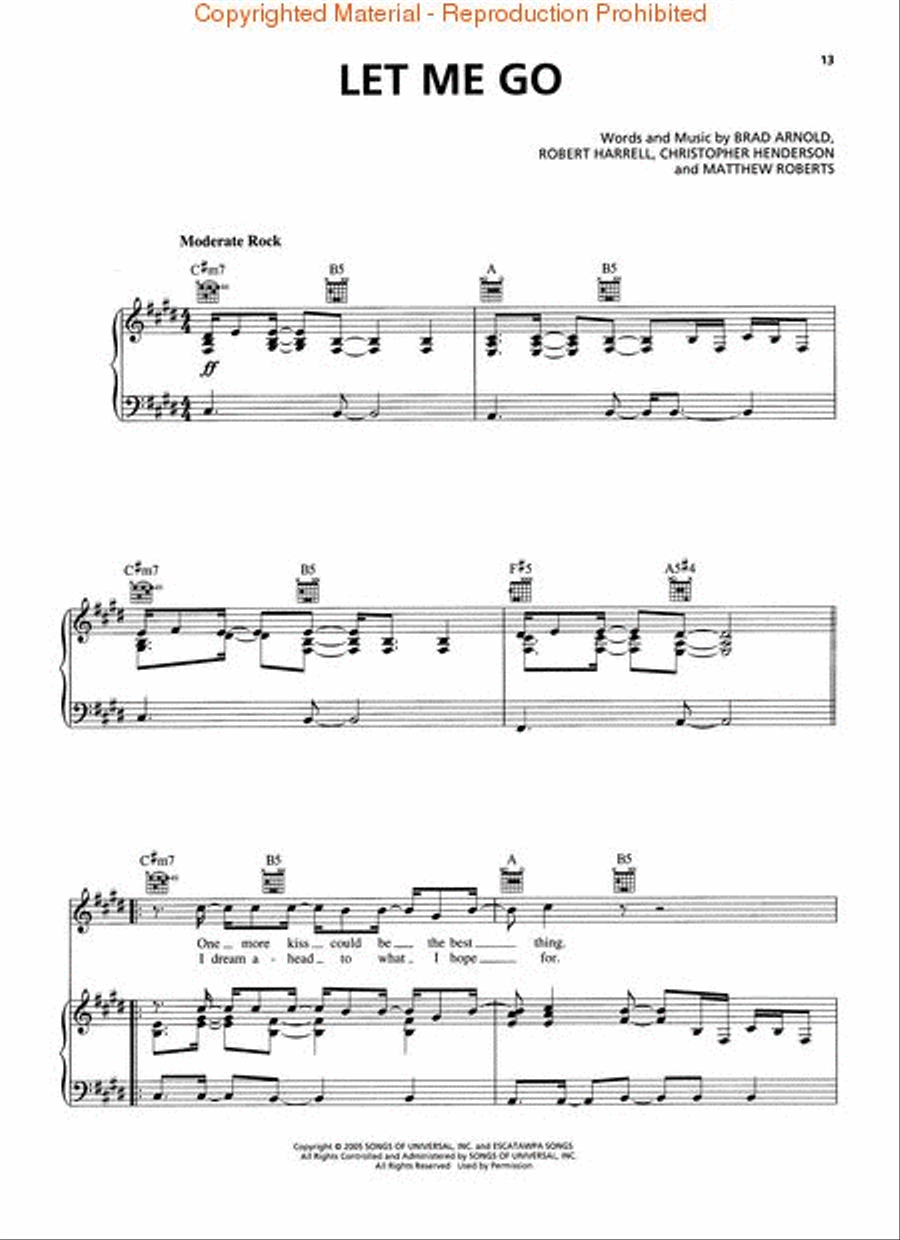 3 Doors Down - Seventeen Days Piano, Vocal, Guitar scores gallery preview page 3