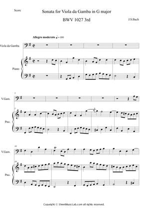 Book cover for Sonata for Viola da Gamba in G major BWV 1027 3rd