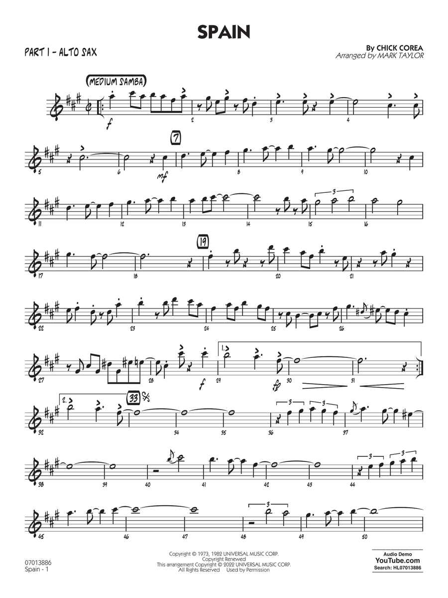 Spain (arr. Mark Taylor) - Part 1 - Alto Sax
