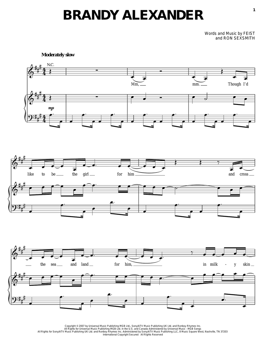 Brandy Alexander Piano, Vocal, Guitar scores gallery preview page 1