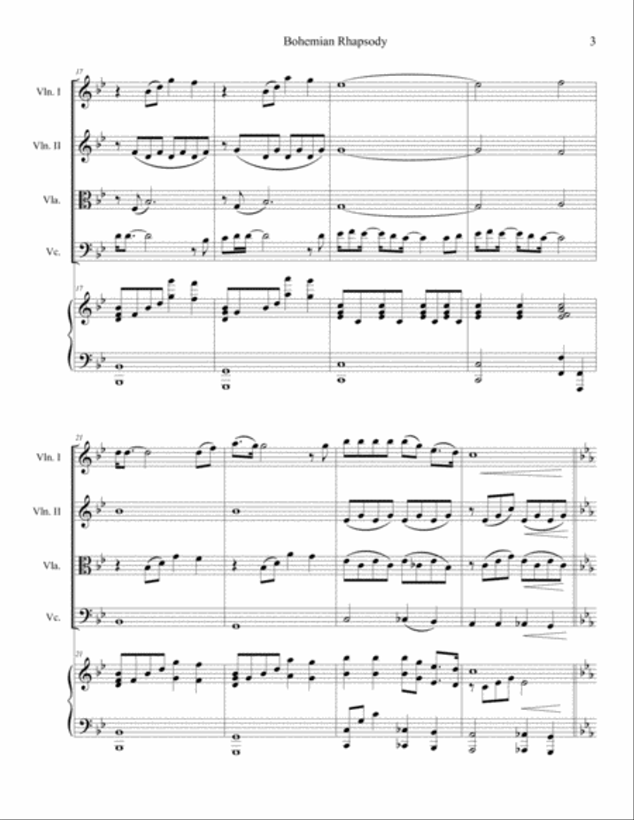 Bohemian Rhapsody Piano Quintet scores gallery preview page 3