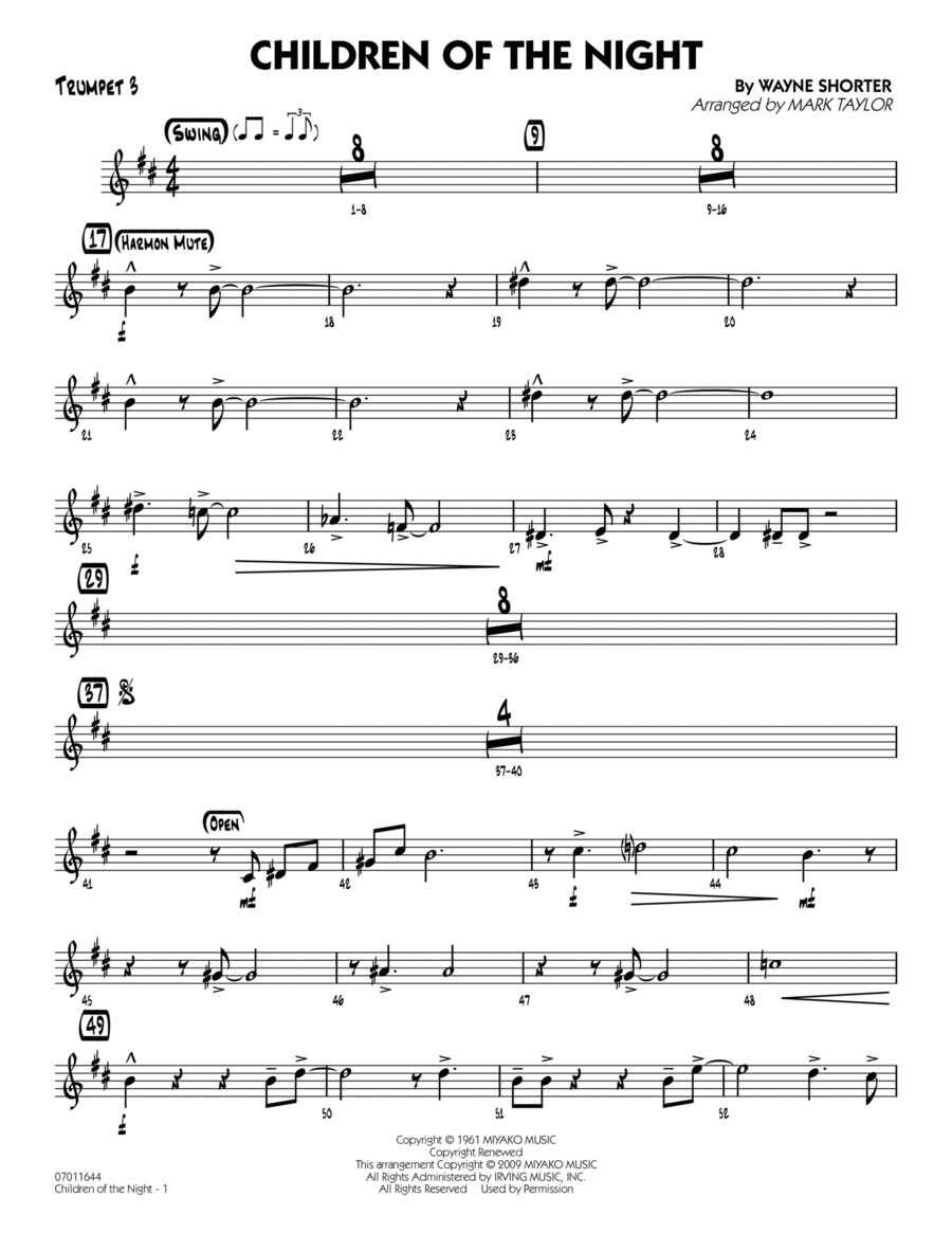 Children of the Night - Trumpet 3 Trumpet scores gallery preview page 1