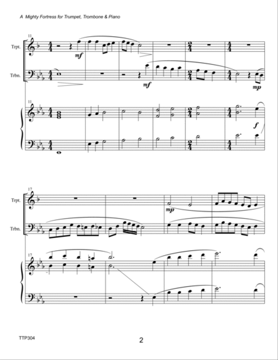 A MIGHTY FORTRESS - TRUMPET & TROMBONE with Piano Accompaniment Brass Ensemble scores gallery preview page 2