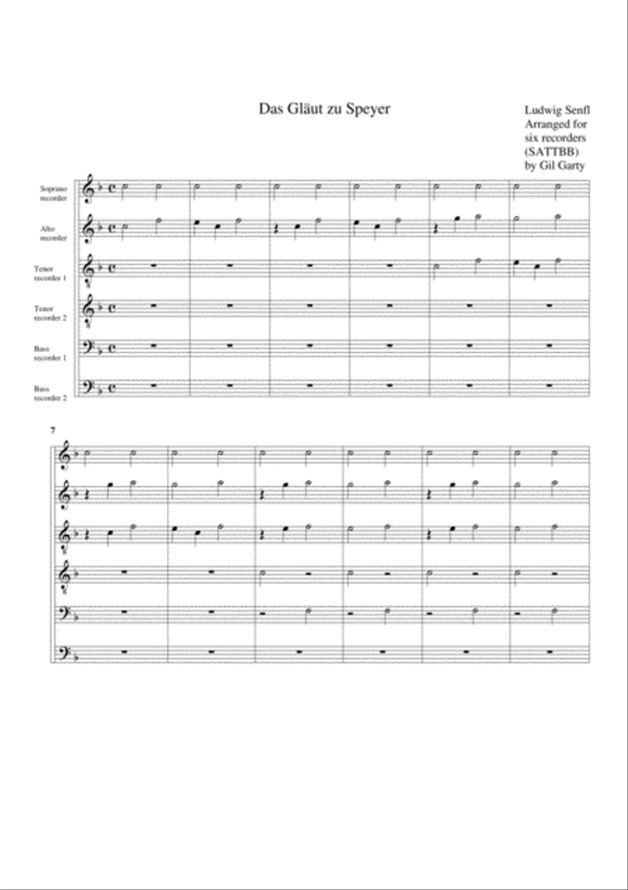 Das Glaeut zu Speyer (arrangement for 6 recorders) Recorder scores gallery preview page 1