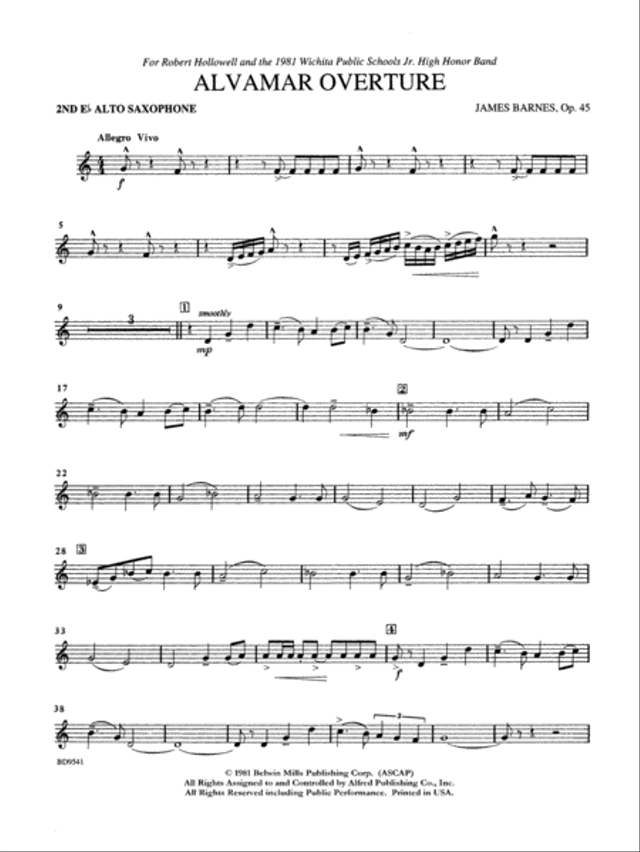 Alvamar Overture: 2nd E-flat Alto Saxophone Concert Band scores gallery preview page 1
