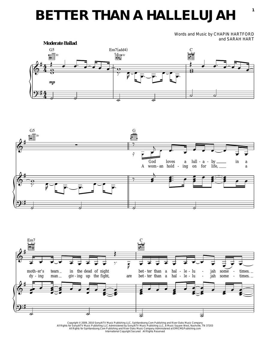 Better Than A Hallelujah Piano, Vocal, Guitar scores gallery preview page 1
