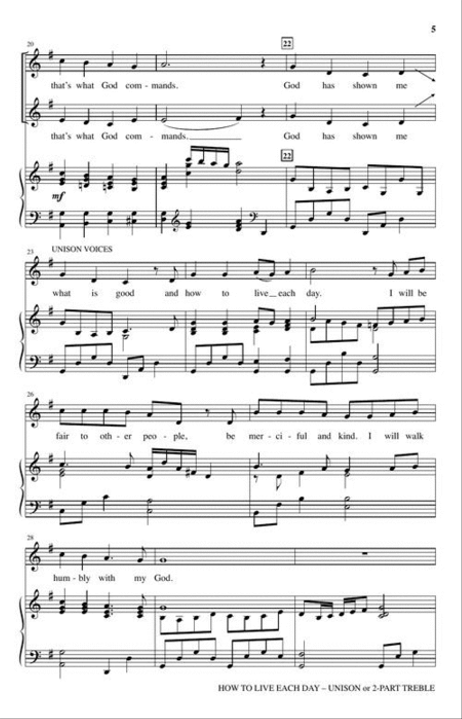 How to Live Each Day Unison Choir scores gallery preview page 4