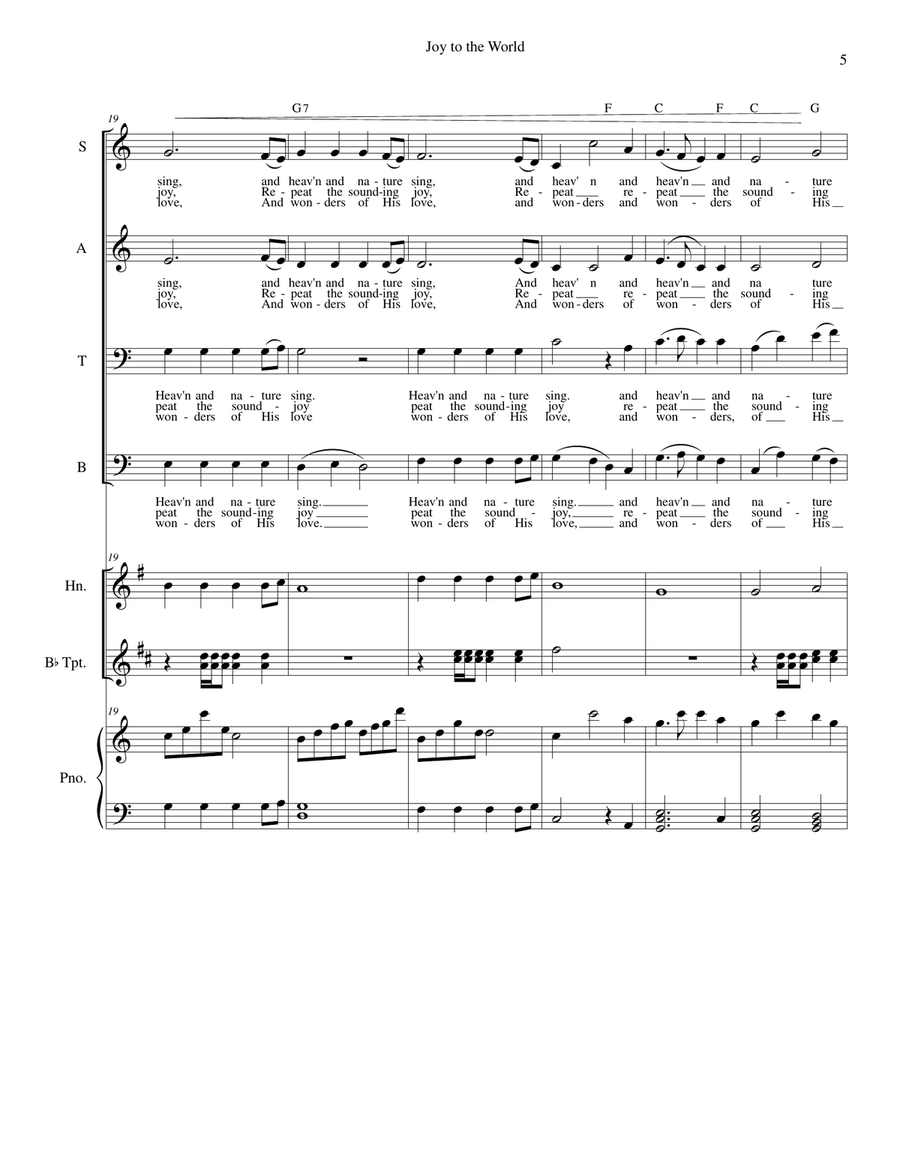 Joy to the World - SATB with brass instruments and piano 4-Part scores gallery preview page 5
