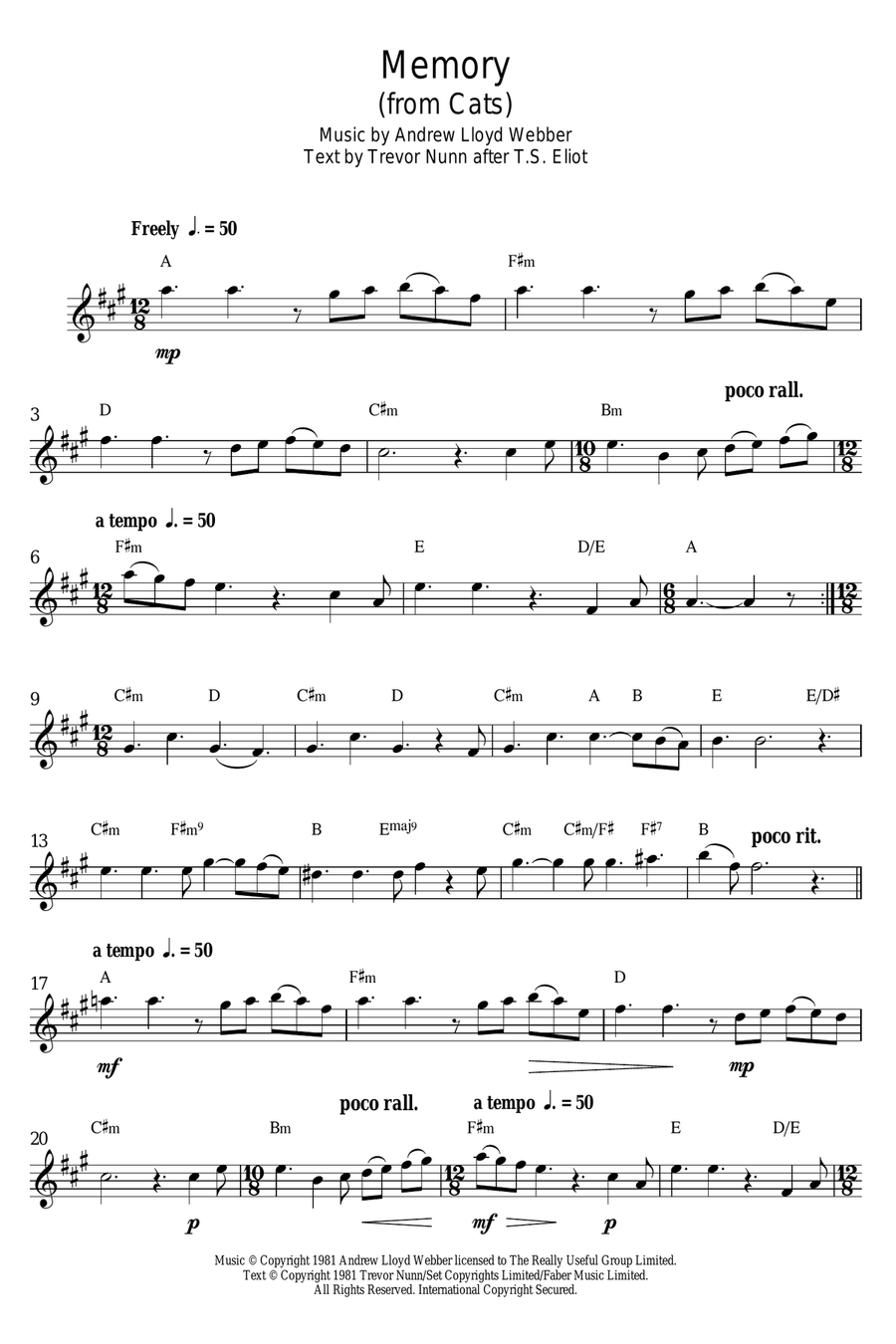 Memory (from Cats) Alto Saxophone scores gallery preview page 1