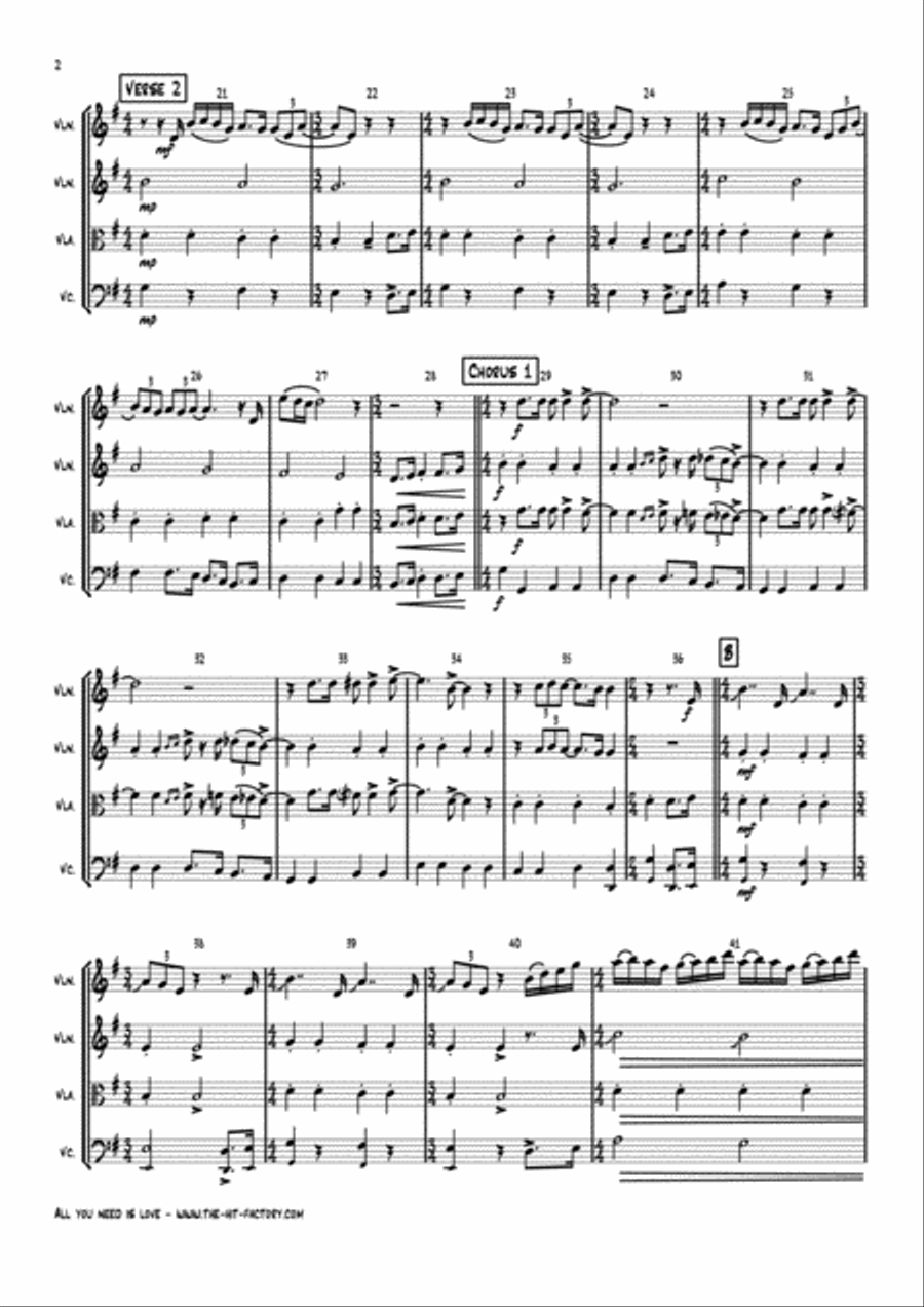 All You Need Is Love String Quartet scores gallery preview page 2