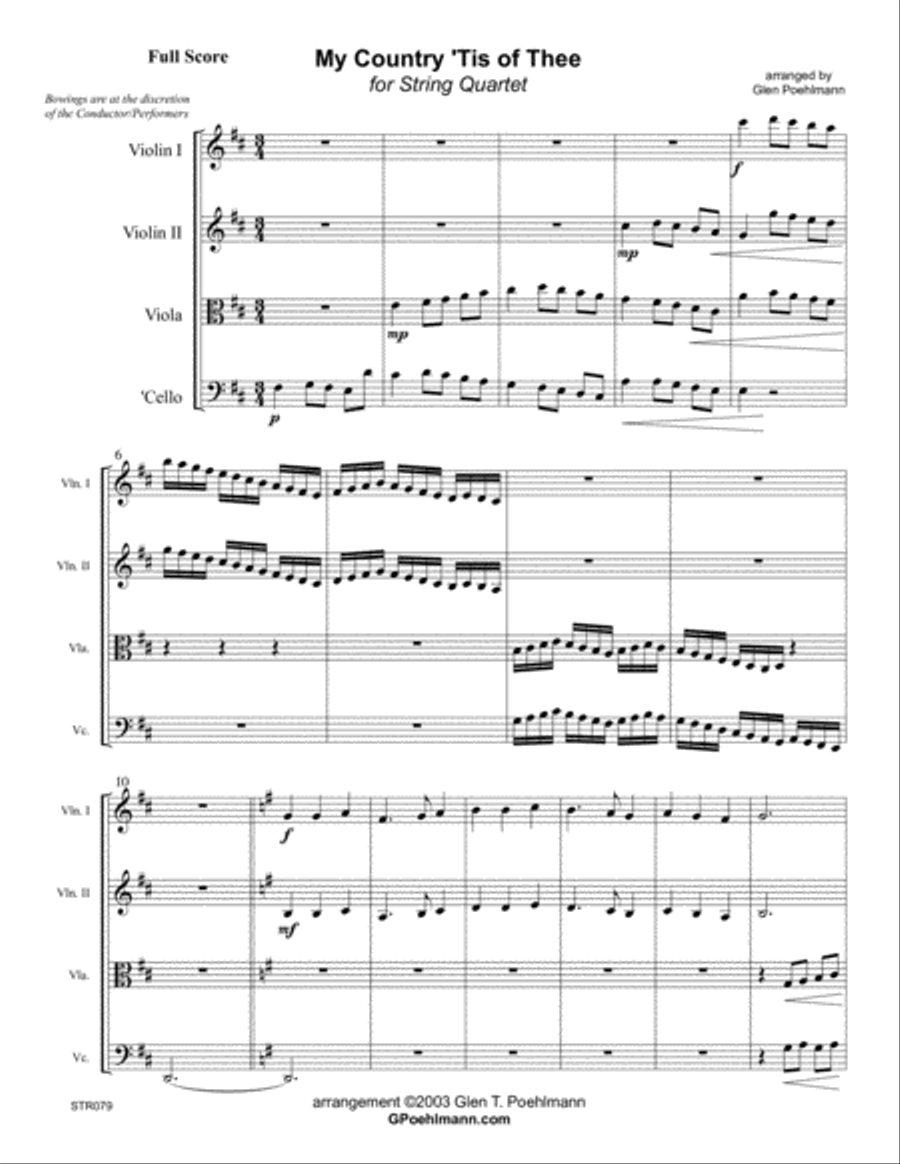 MY COUNTRY TIS OF THEE (America) arranged for STRING QUARTET String Quartet scores gallery preview page 1