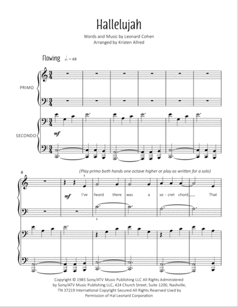 Hallelujah Easy Piano scores gallery preview page 1