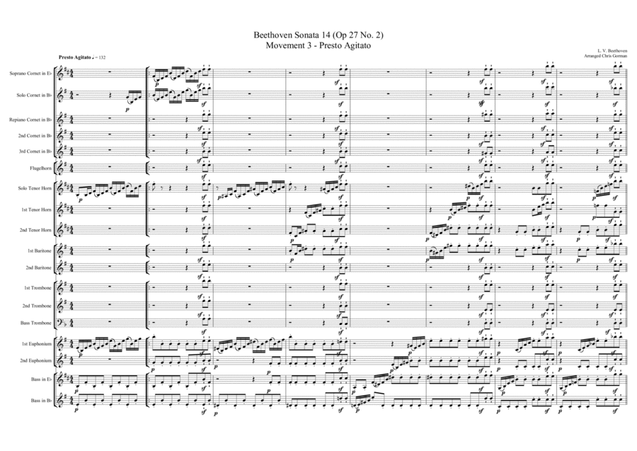 Beethoven Sonata 14 (Op 27 No. 2) Movement 3 - Presto Agitato Brass Band scores gallery preview page 1