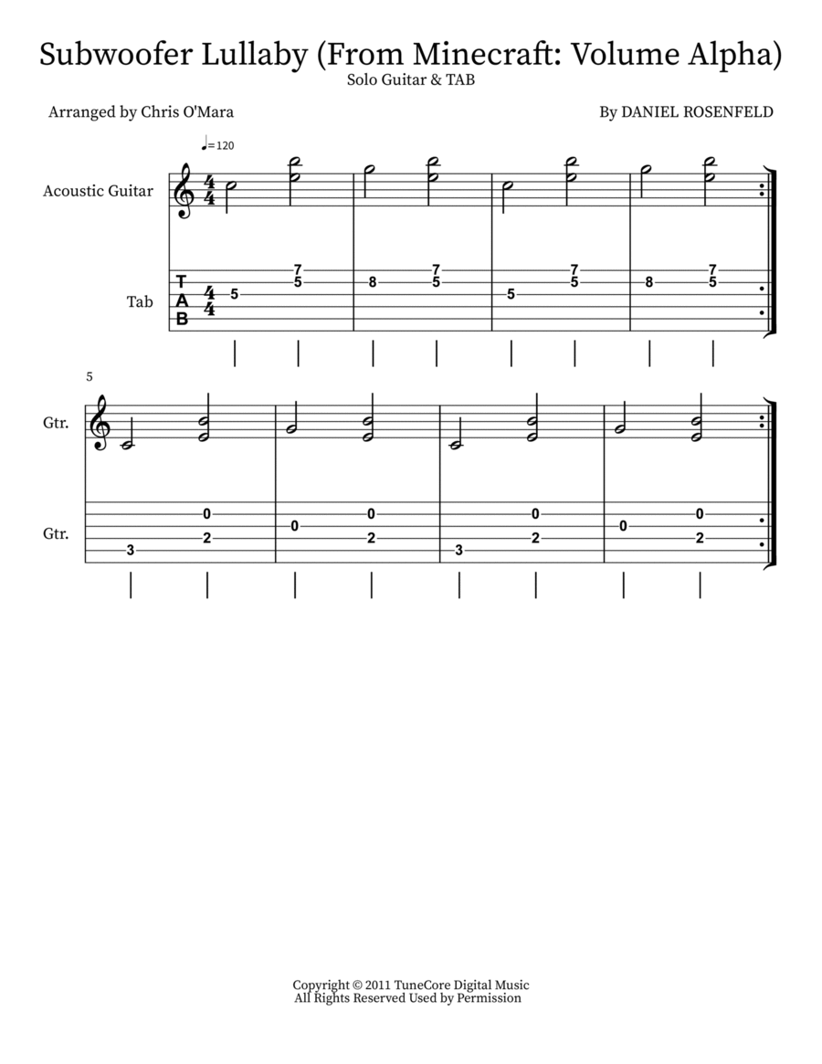 Subwoofer Lullaby (From Minecraft: Volume Alpha) Acoustic Guitar scores gallery preview page 1