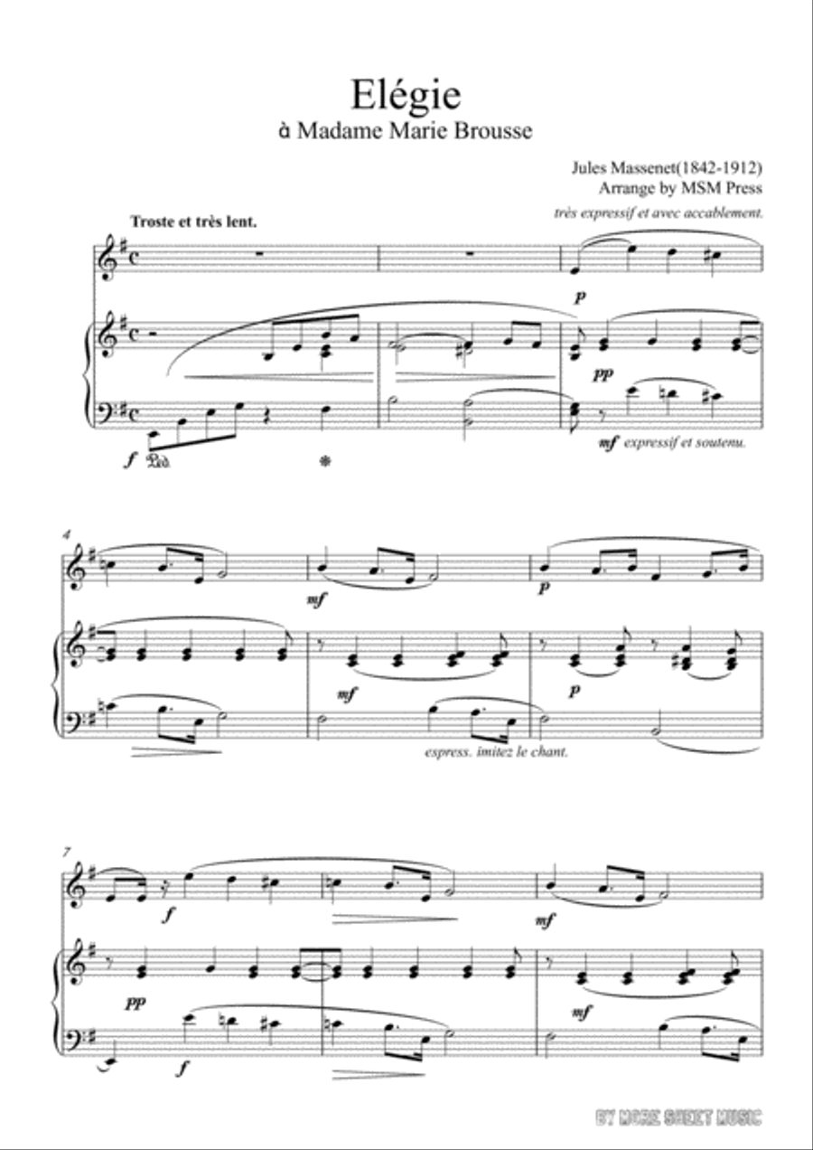 Massenet-Elégie, for Violin and Piano Massenet-Elégie, for Violin and Piano Violin Solo scores gallery preview page 3