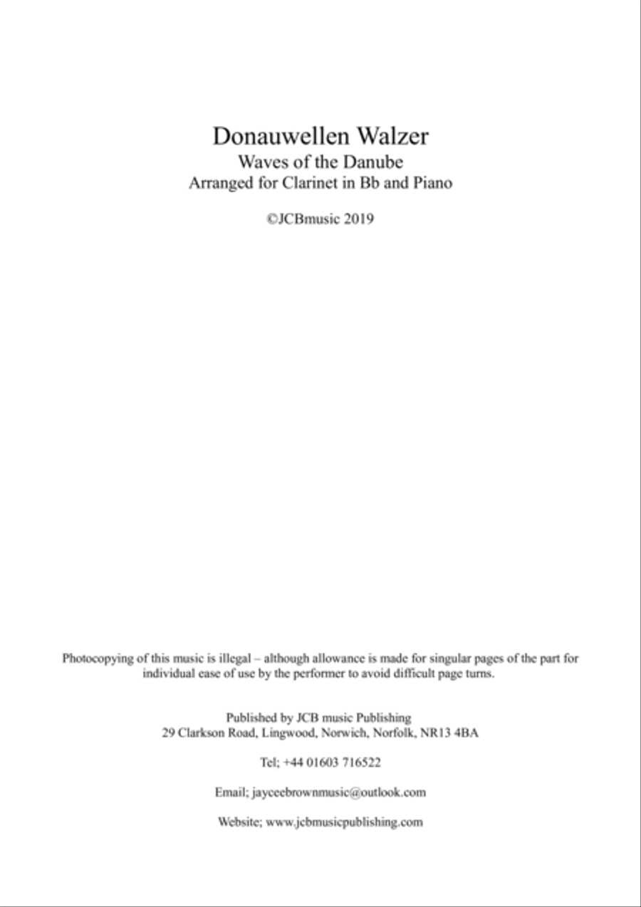 Donauwellen Walzer (waves of the Danube) arranged for clarinet Bb and piano Clarinet Solo scores gallery preview page 2
