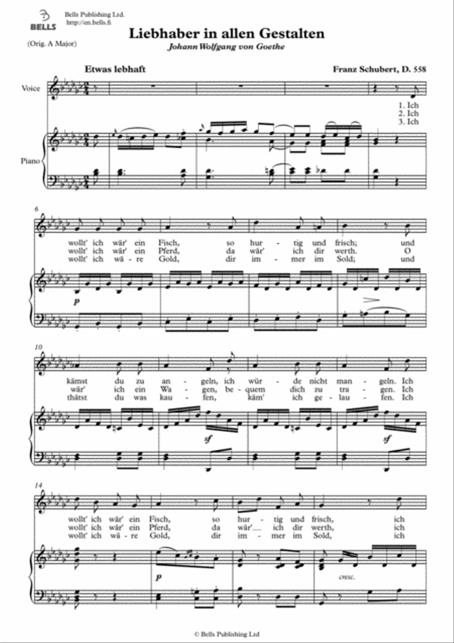 Liebhaber in allen Gestalten (D. 558) (G-flat Major) Voice Solo scores gallery preview page 1