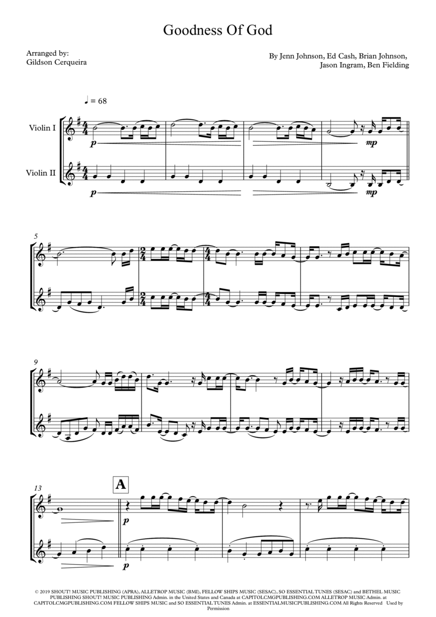 Goodness Of God String Duet scores gallery preview page 1