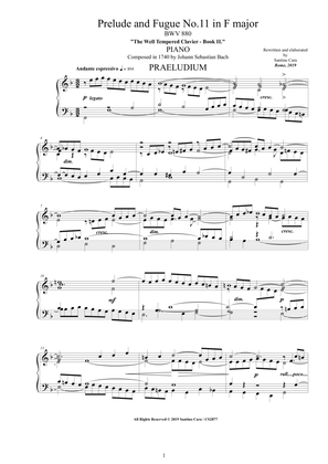 Book cover for Bach - Prelude and Fugue No.11 in F major BWV 880 for Piano