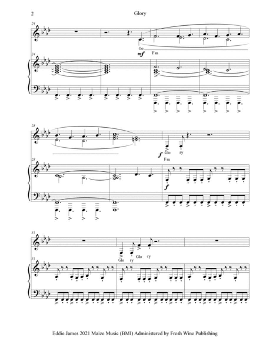 Glory Piano Solo scores gallery preview page 2