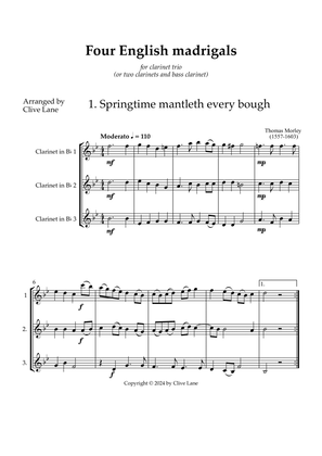 Book cover for Four English madrigals for clarinet trio