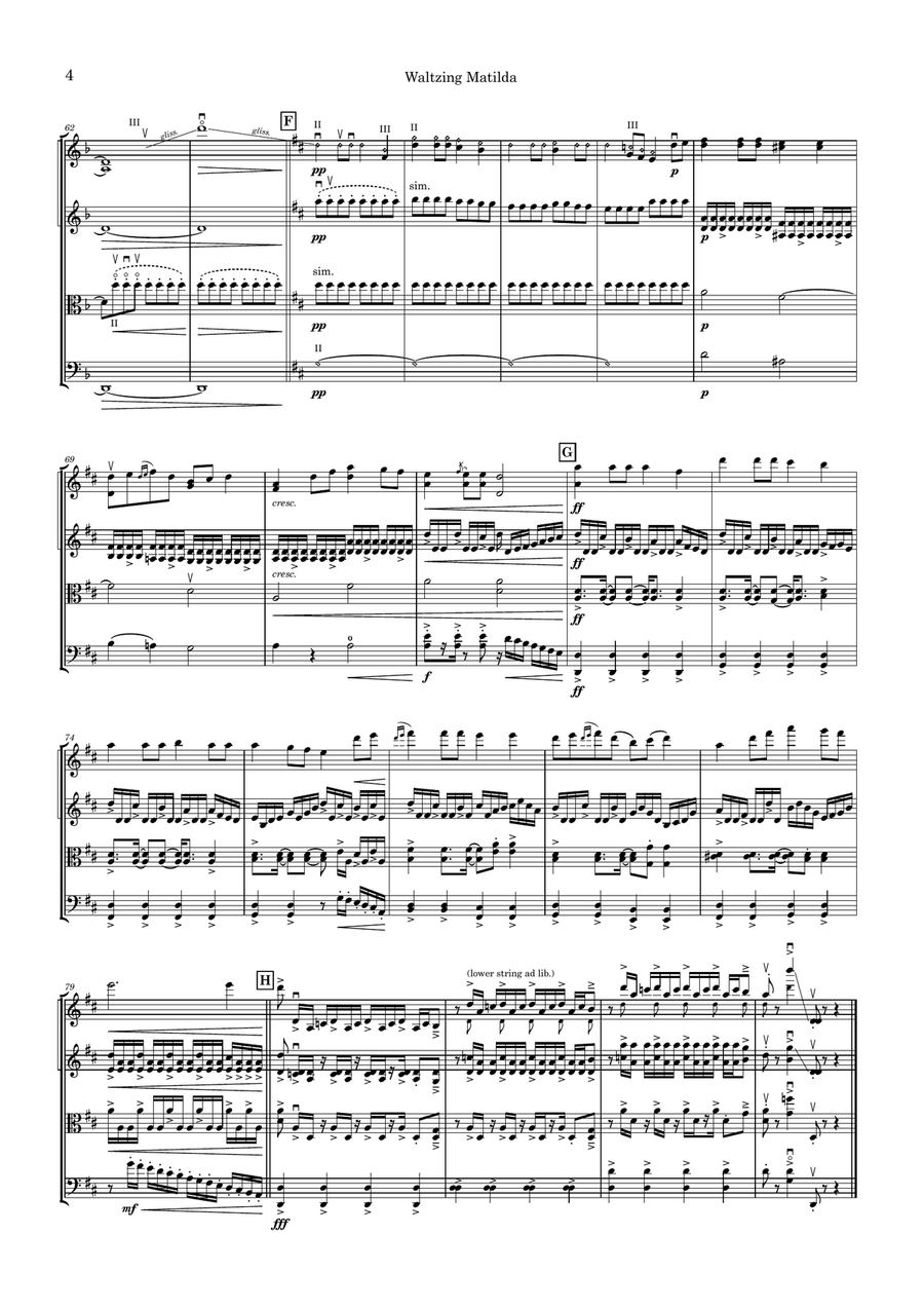 Waltzing Matilda String Quartet scores gallery preview page 4