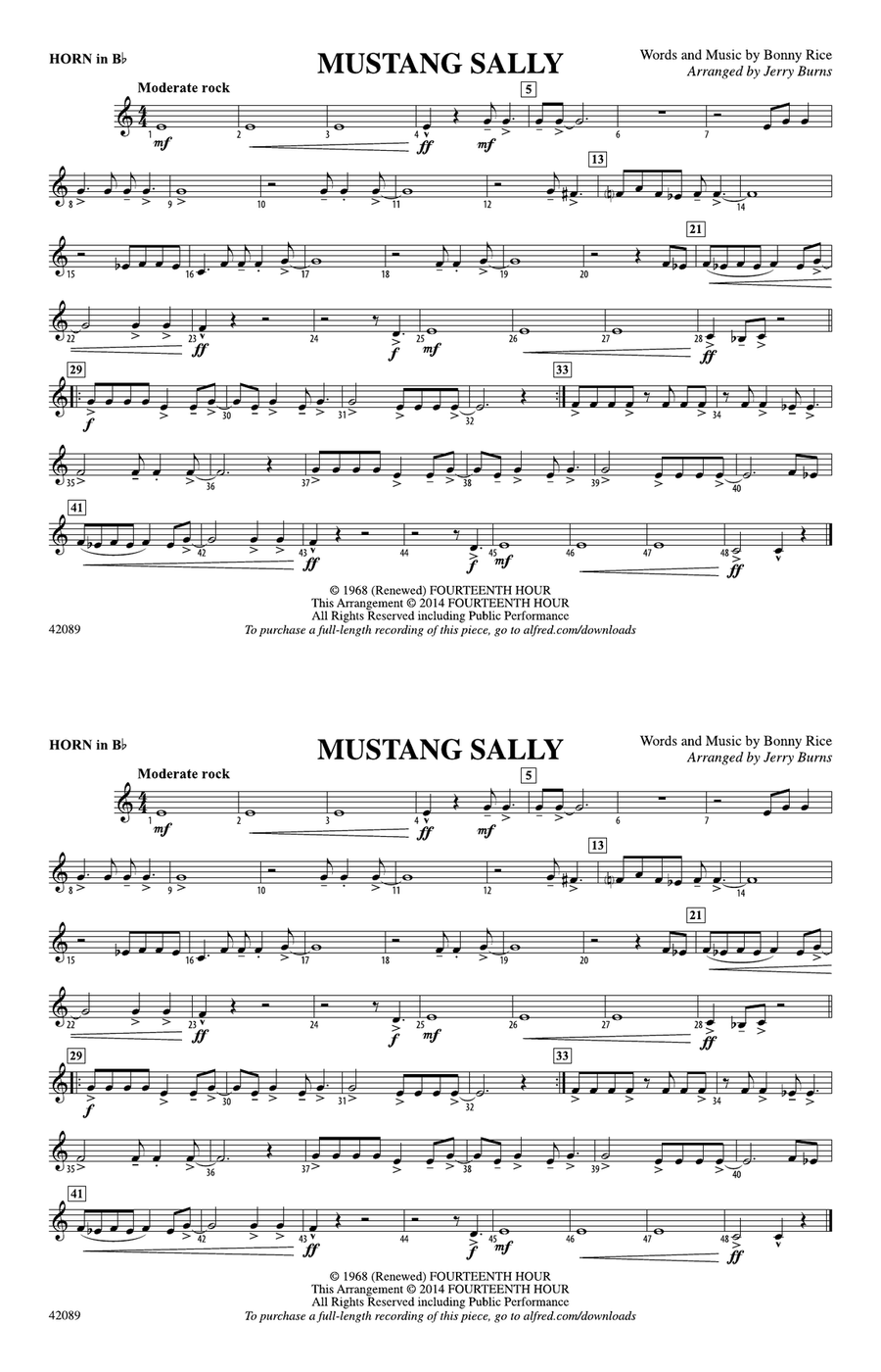 Mustang Sally: Horn in B flat