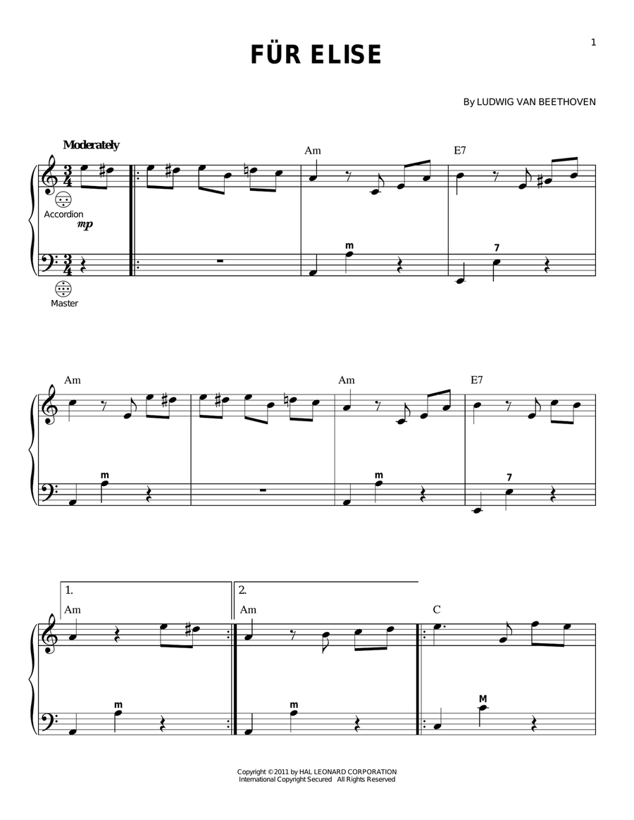 Fur Elise Piano scores gallery preview page 1