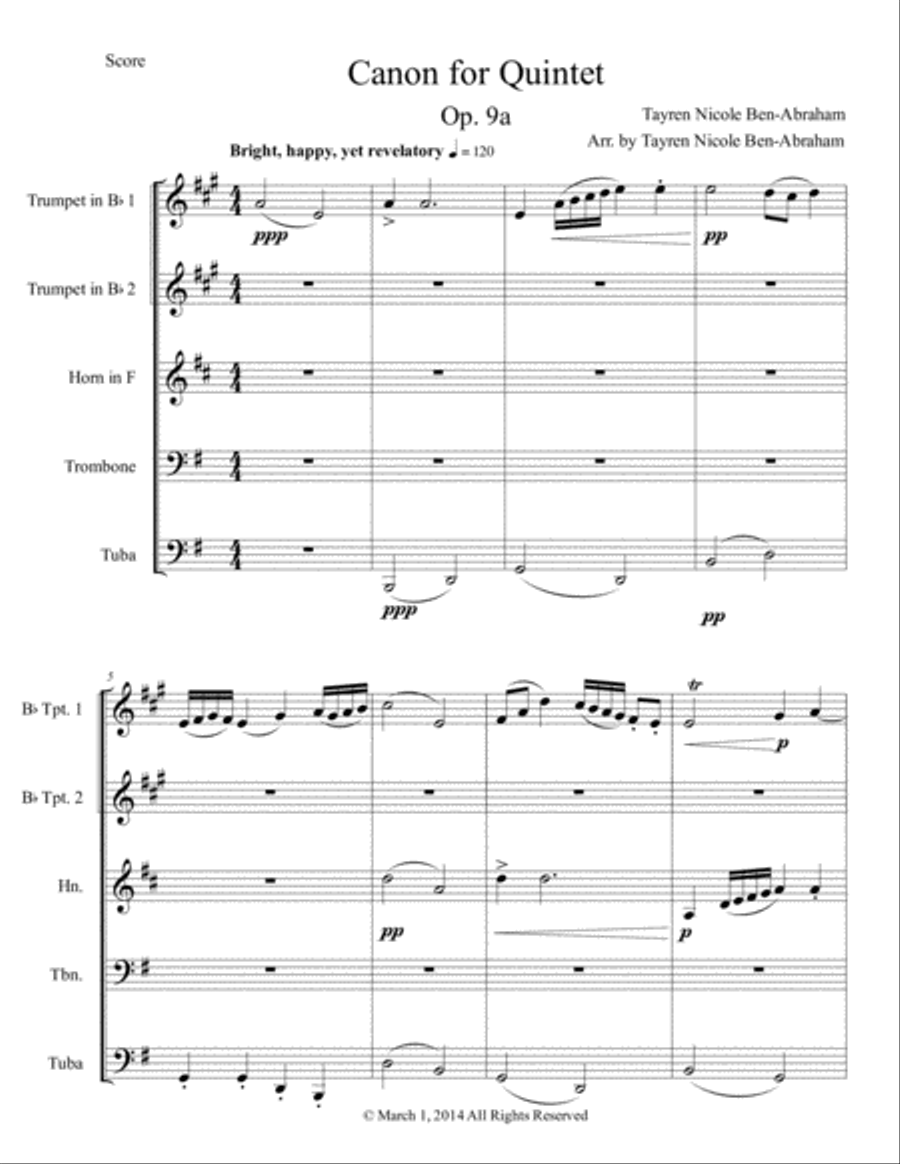 Canon for Quintet Brass Ensemble scores gallery preview page 1
