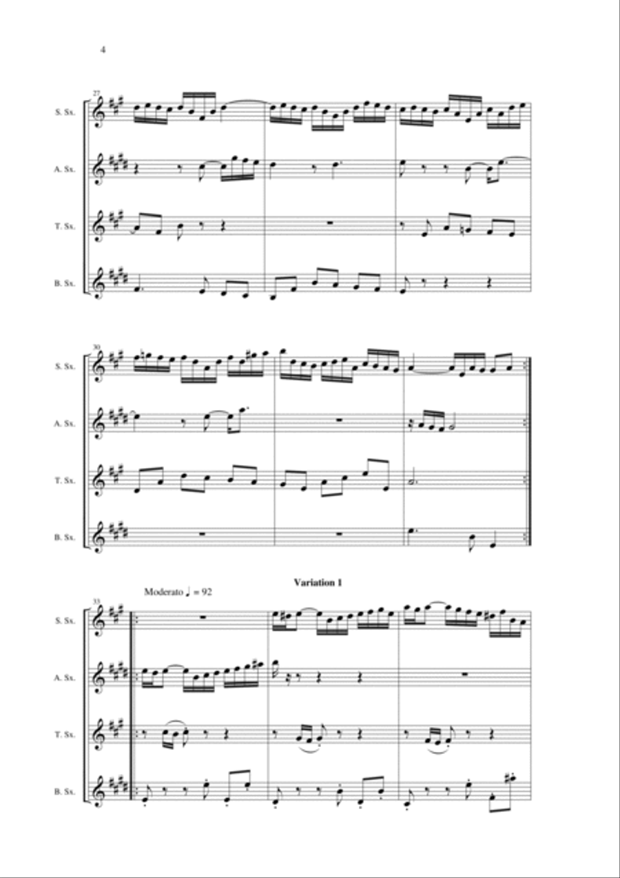 Johann Sebastian Bach/Wehage Goldberg Variations, BWV 988, arranged for SATB saxophone Quartet, scor Saxophone Quartet scores gallery preview page 4