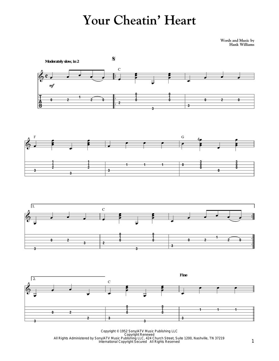 Your Cheatin' Heart Your Cheatin' Heart Acoustic Guitar scores gallery preview page 1