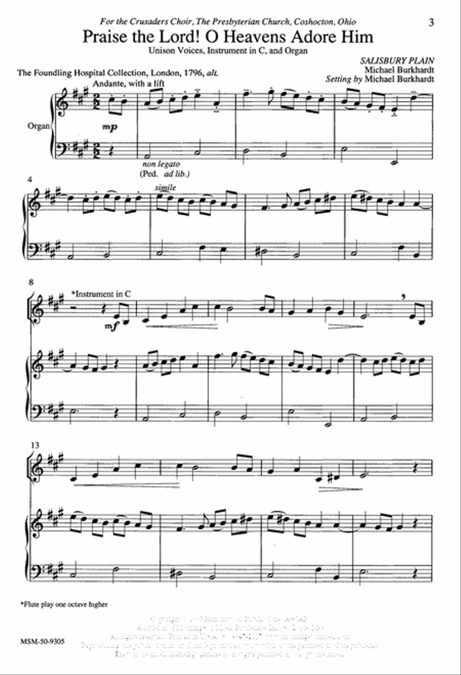 Praise the Lord! O Heavens Adore Him Unison Choir scores gallery preview page 3