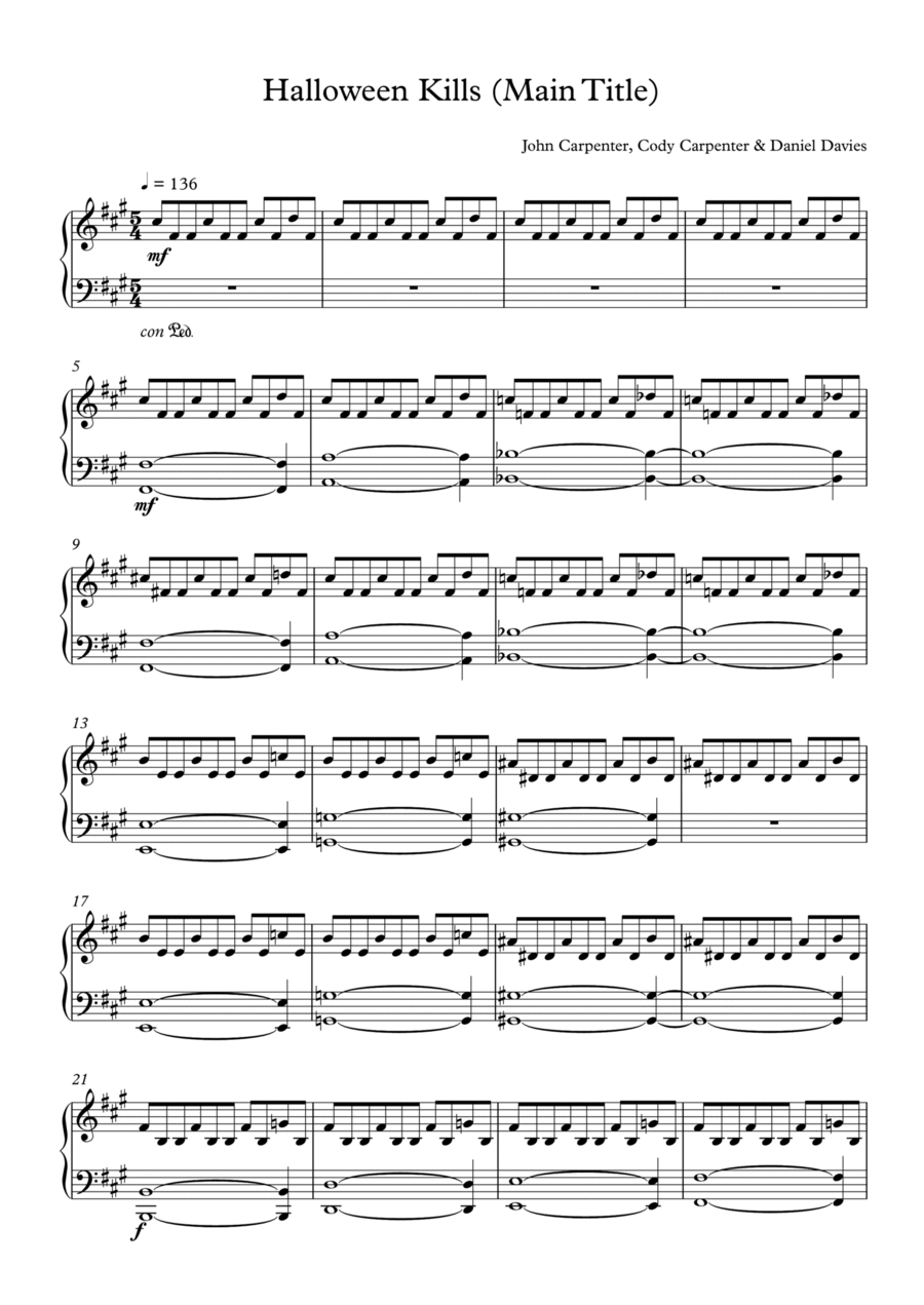 Halloween Kills (main Title) Easy Piano scores gallery preview page 1