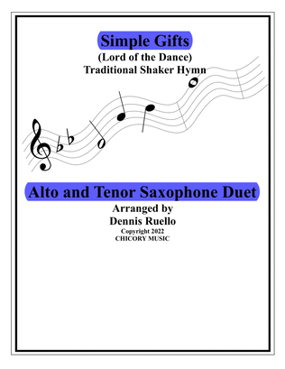 Book cover for Simple Gifts (Lord of the Dance) - Mixed Saxophone Duet - Intermediate Level