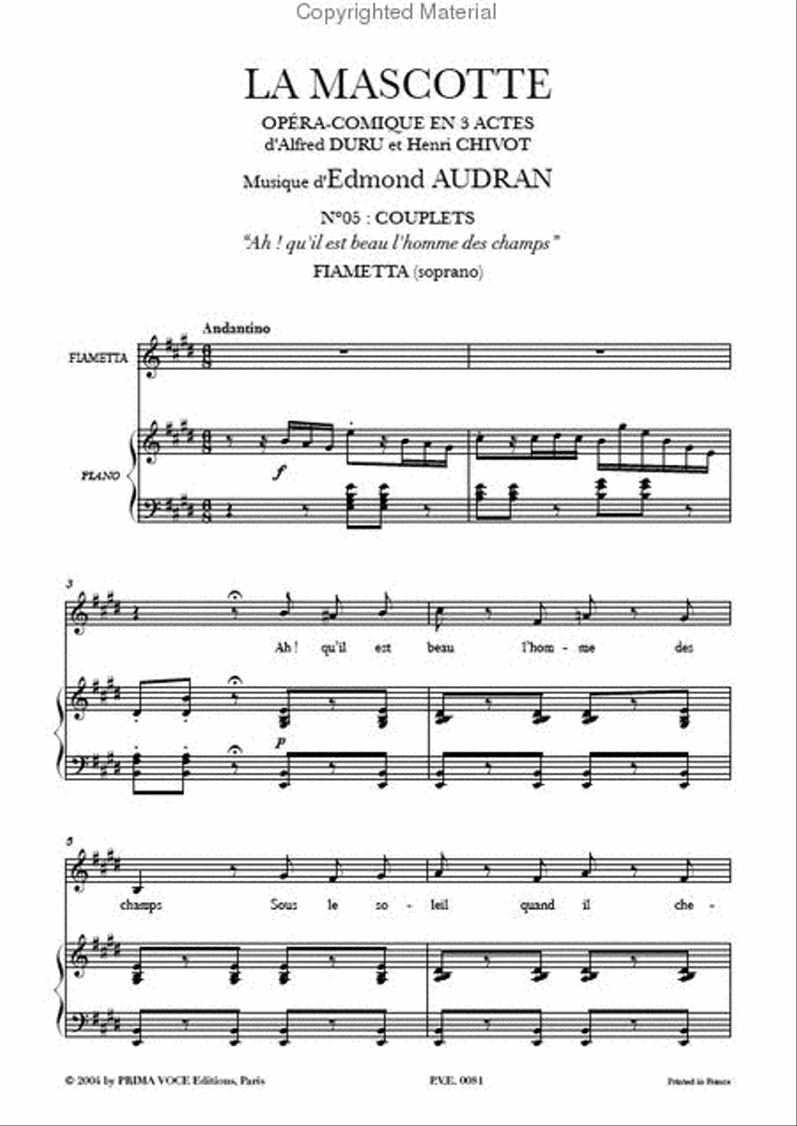 Ah! qu'il est beau l'homme des champs from La Mascotte Soprano Voice scores gallery preview page 2