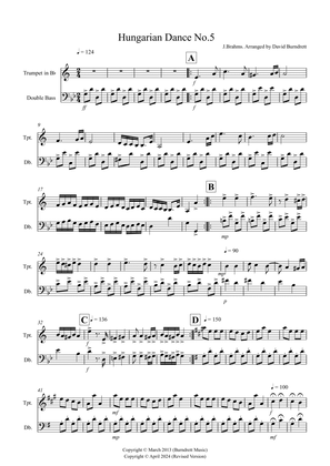 Hungarian Dance (No.5) for Trumpet and Double Bass Duet