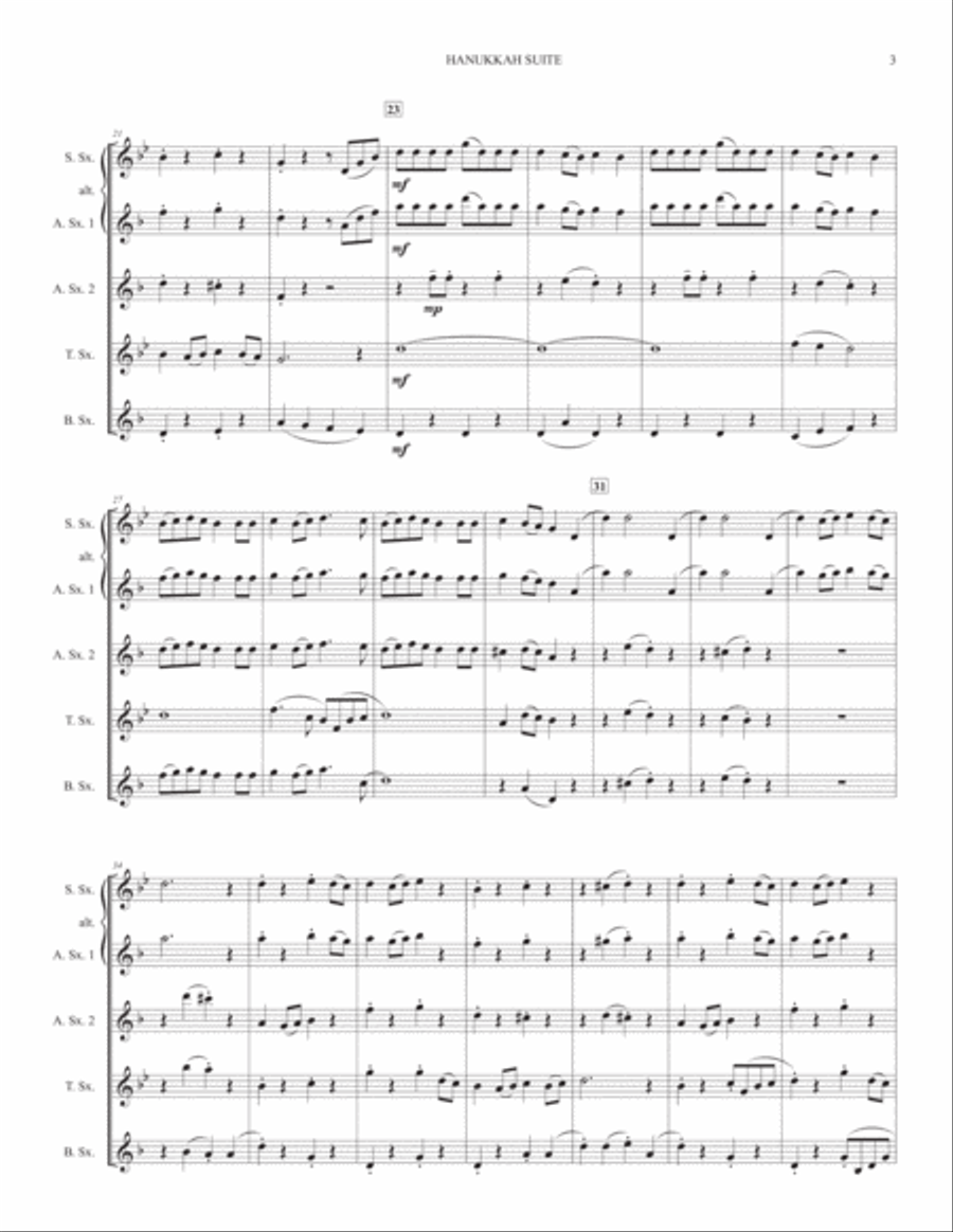 Hanukkah Suite (for Saxophone Quartet) Saxophone Quartet scores gallery preview page 3