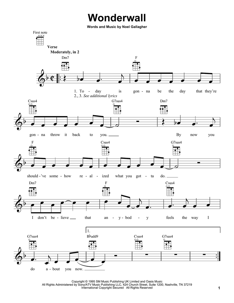 Wonderwall Ukulele scores gallery preview page 1