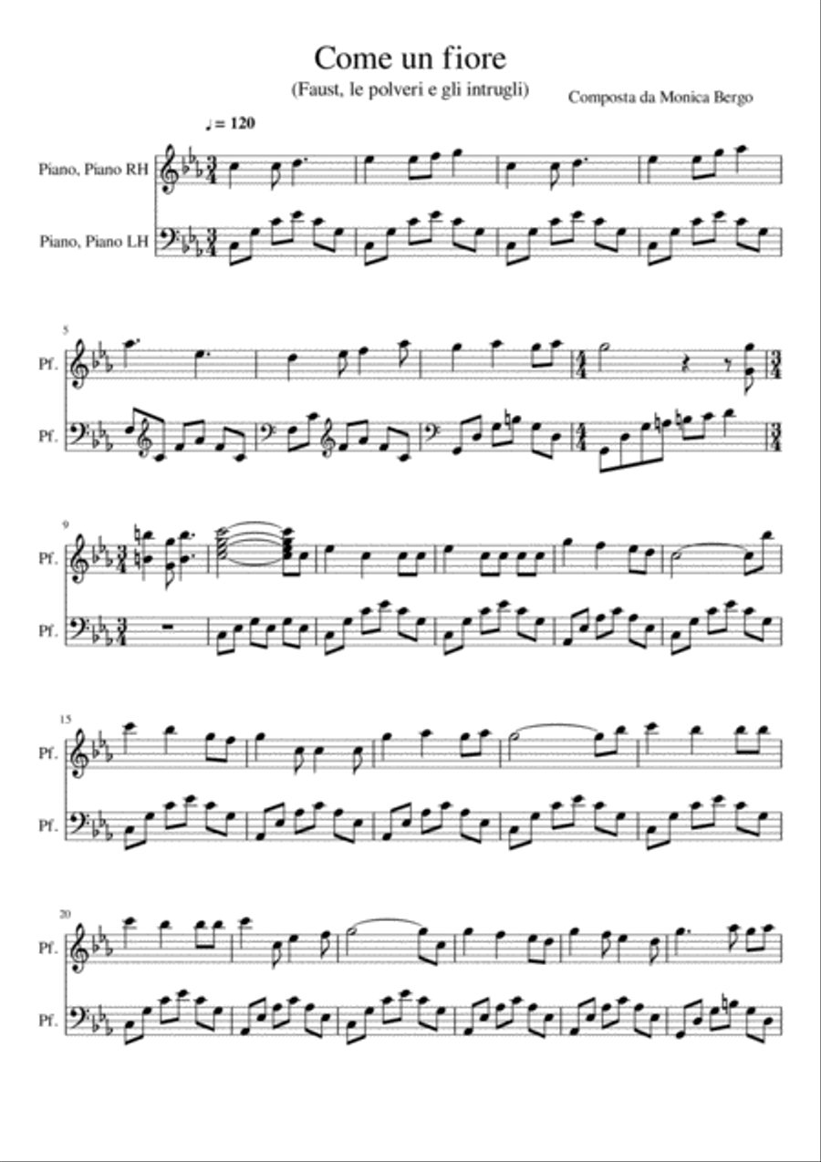Come un fiore (Faust, le polveri e gli intrugli) Piano Solo scores gallery preview page 1