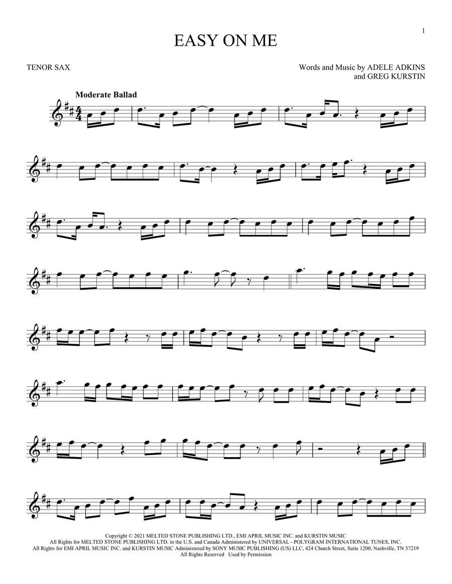 Easy On Me Easy On Me Tenor Saxophone scores gallery preview page 1