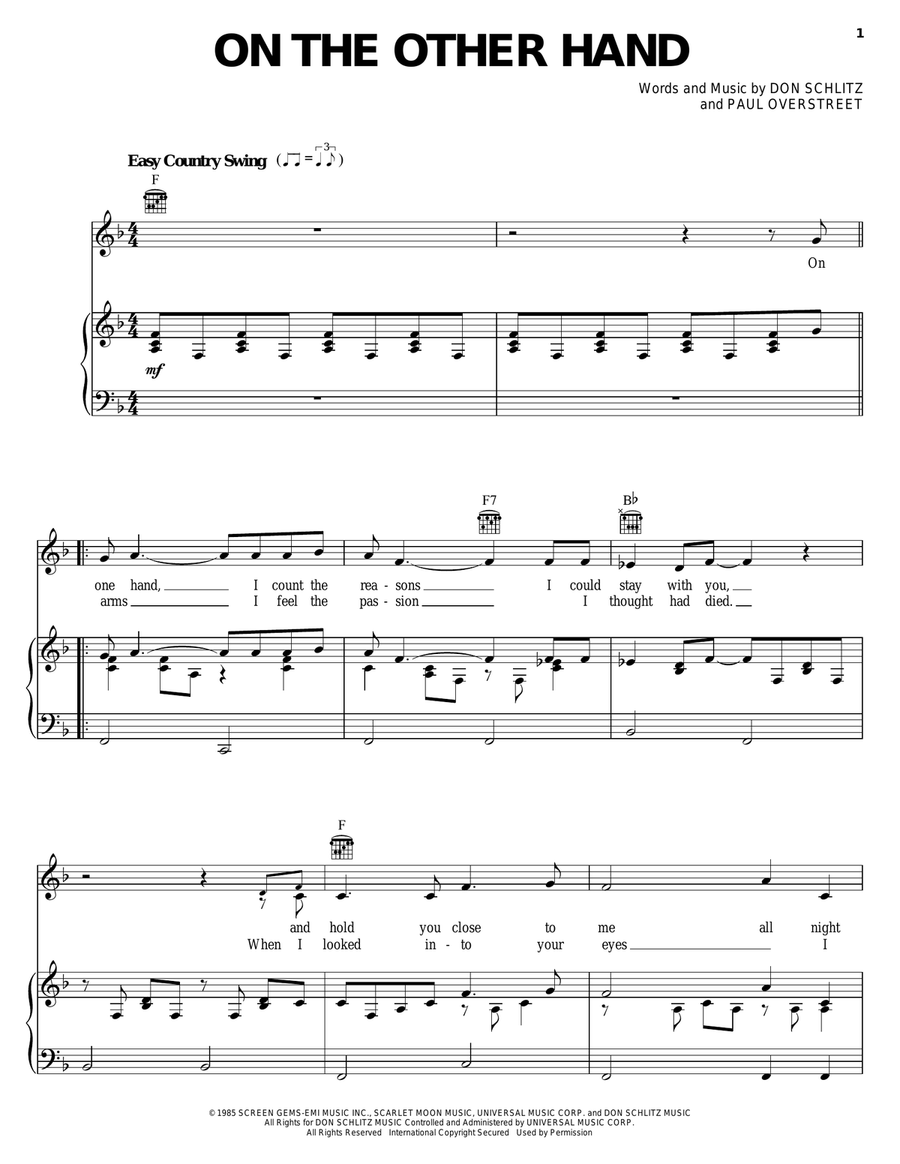 On The Other Hand Piano, Vocal, Guitar scores gallery preview page 1