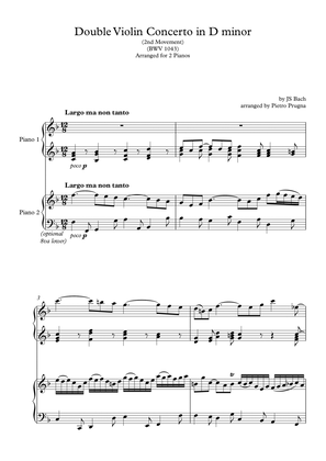 Book cover for Double Violin Concerto in D minor (BWV 1043) - 2nd Movt - arranged for 2 pianos
