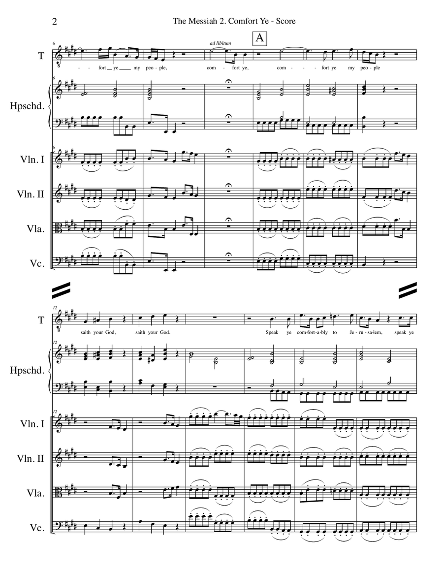 Comfort Ye from The Messiah for Solo Tenor Voice and Chamber Orchestra Chamber Orchestra scores gallery preview page 2