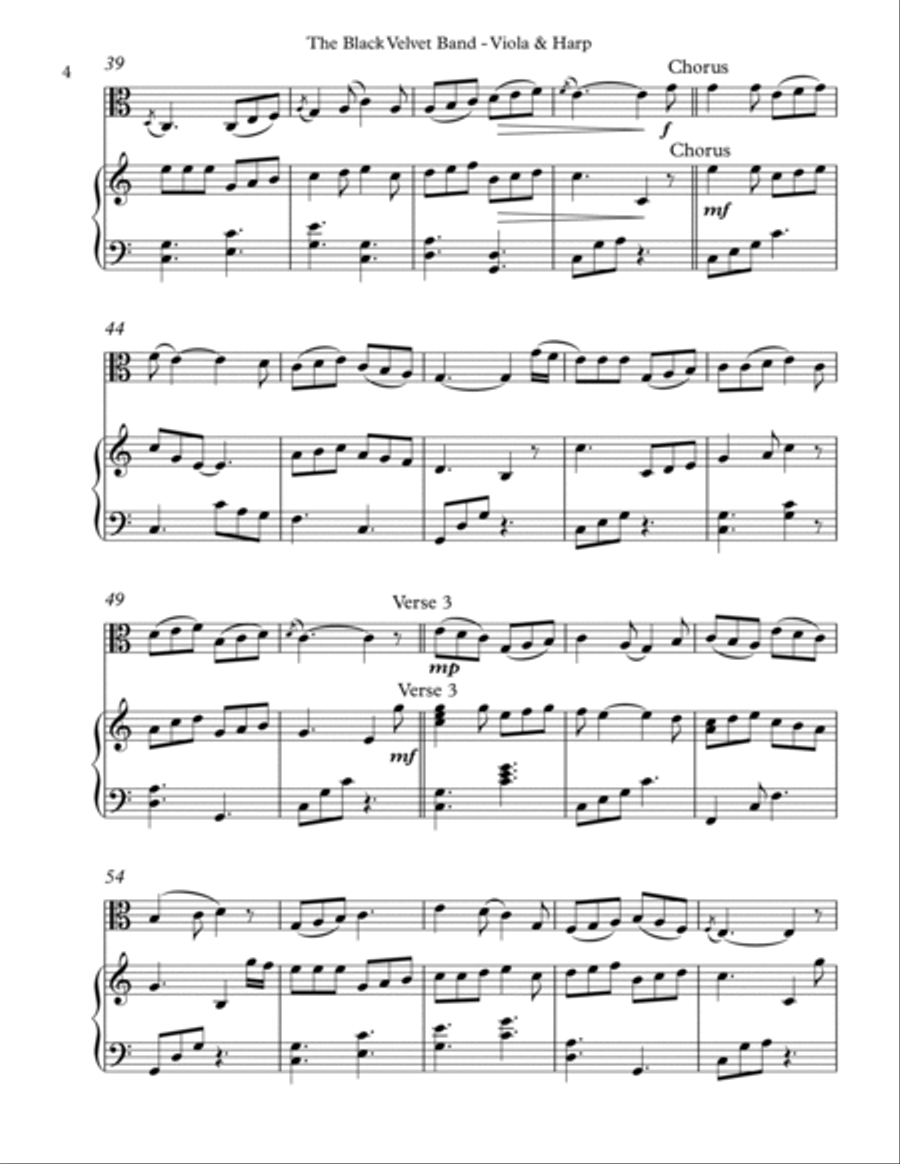 The Black Velvet Band, Duet for Viola & Harp String Duet scores gallery preview page 4