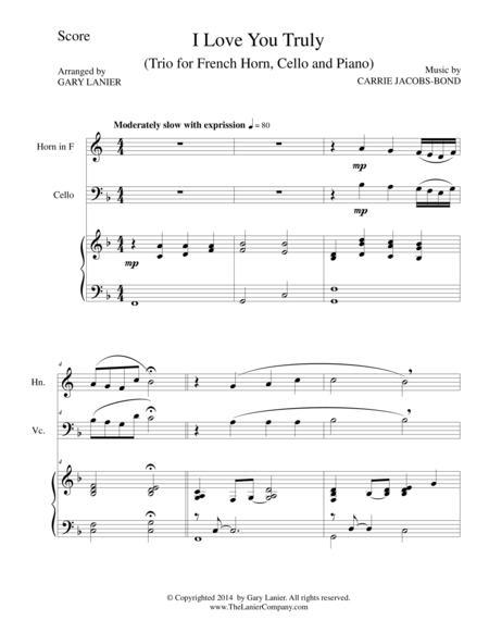 I LOVE YOU TRULY (Trio – French Horn, Cello, and Piano with Score and Parts) image number null